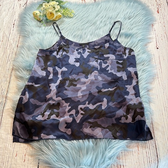 ATM Anthony Thomas Melillo Blue Camo Silk Satin Pocket Tank Top sz M - Picture 2 of 11